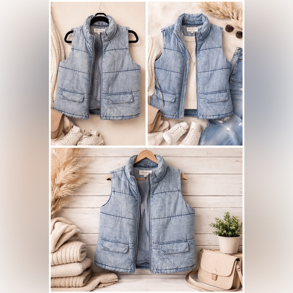 Marc New York Jeans Quilted Puffer Vest – Light Wash Denim Look – NWT - Picture 6 of 9